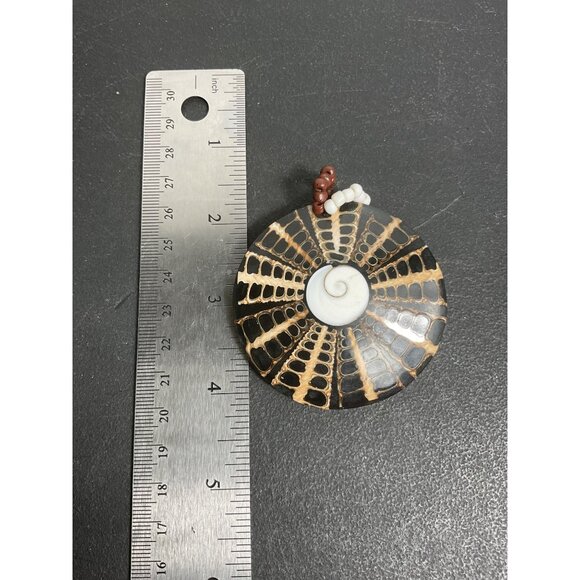 Wood & Shell Round Pendant With Beaded Loop - Picture 4 of 4